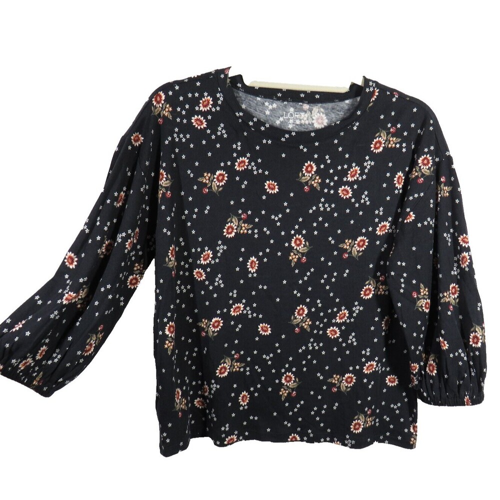Loft Outlet Black Floral Boho Peasant Top Size XS